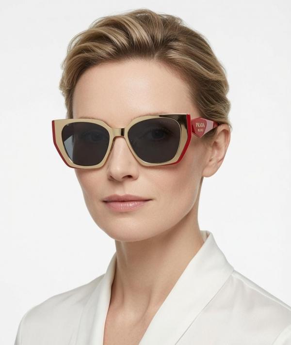 Women's Cat-Eye Sunglasses – Gold, Black & Red